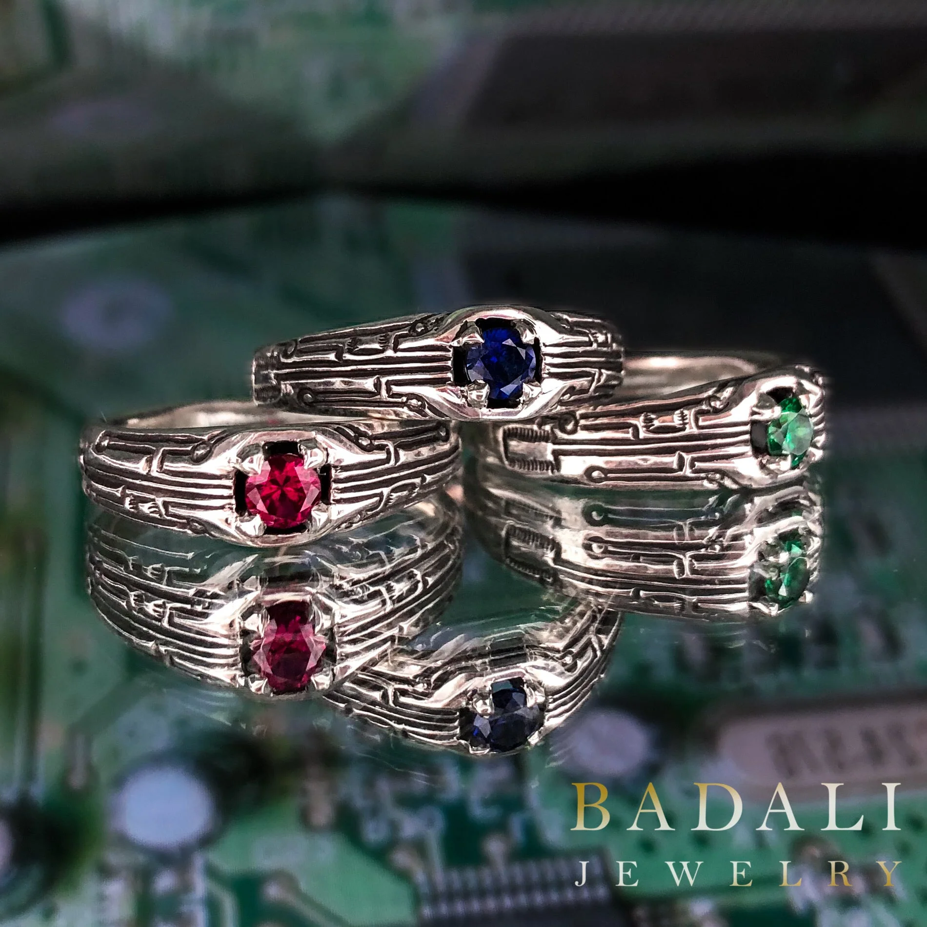 Circuit Board Ring with Gemstone - Image 2