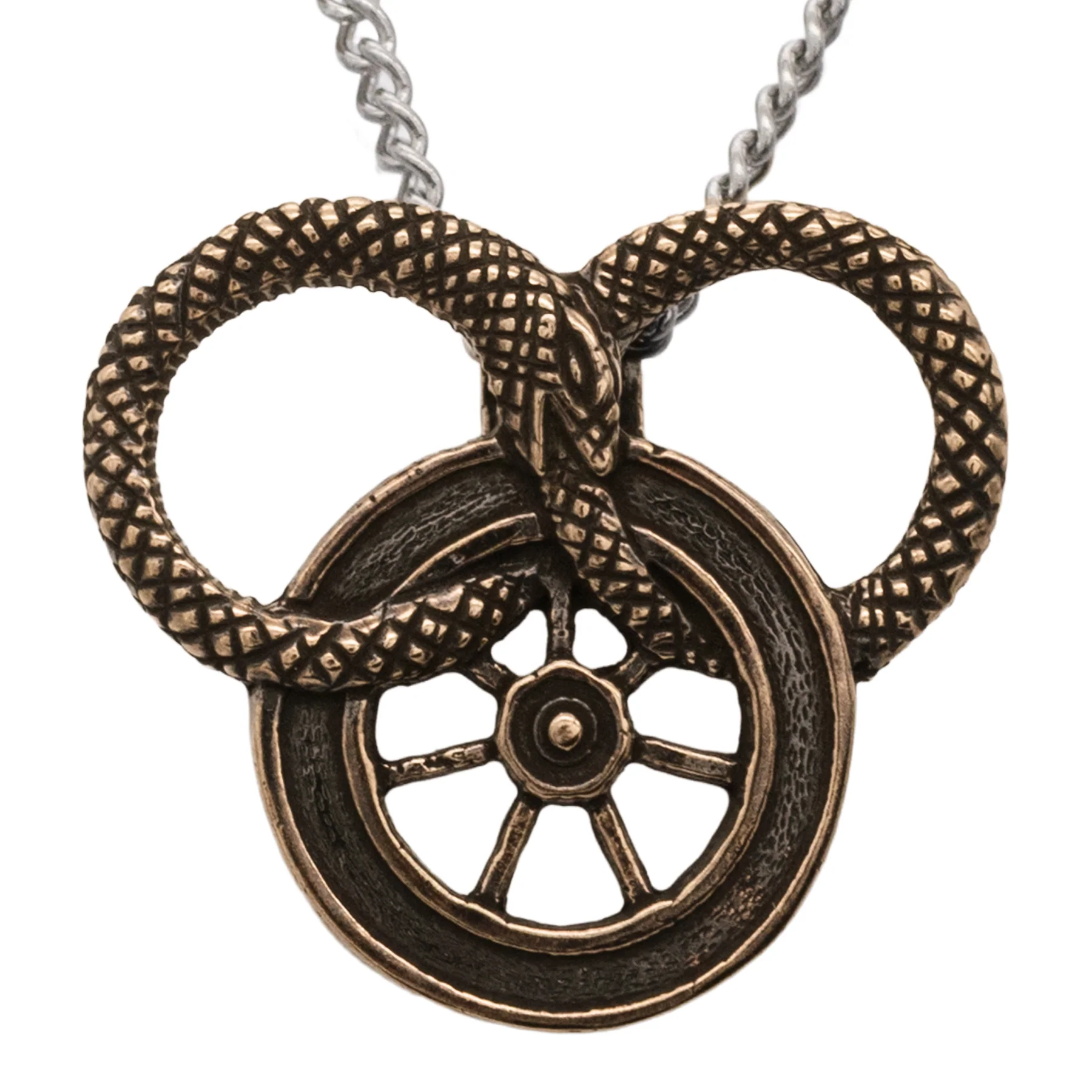 Snake and Wheel Necklace - Sterling Silver or Bronze - Image 10