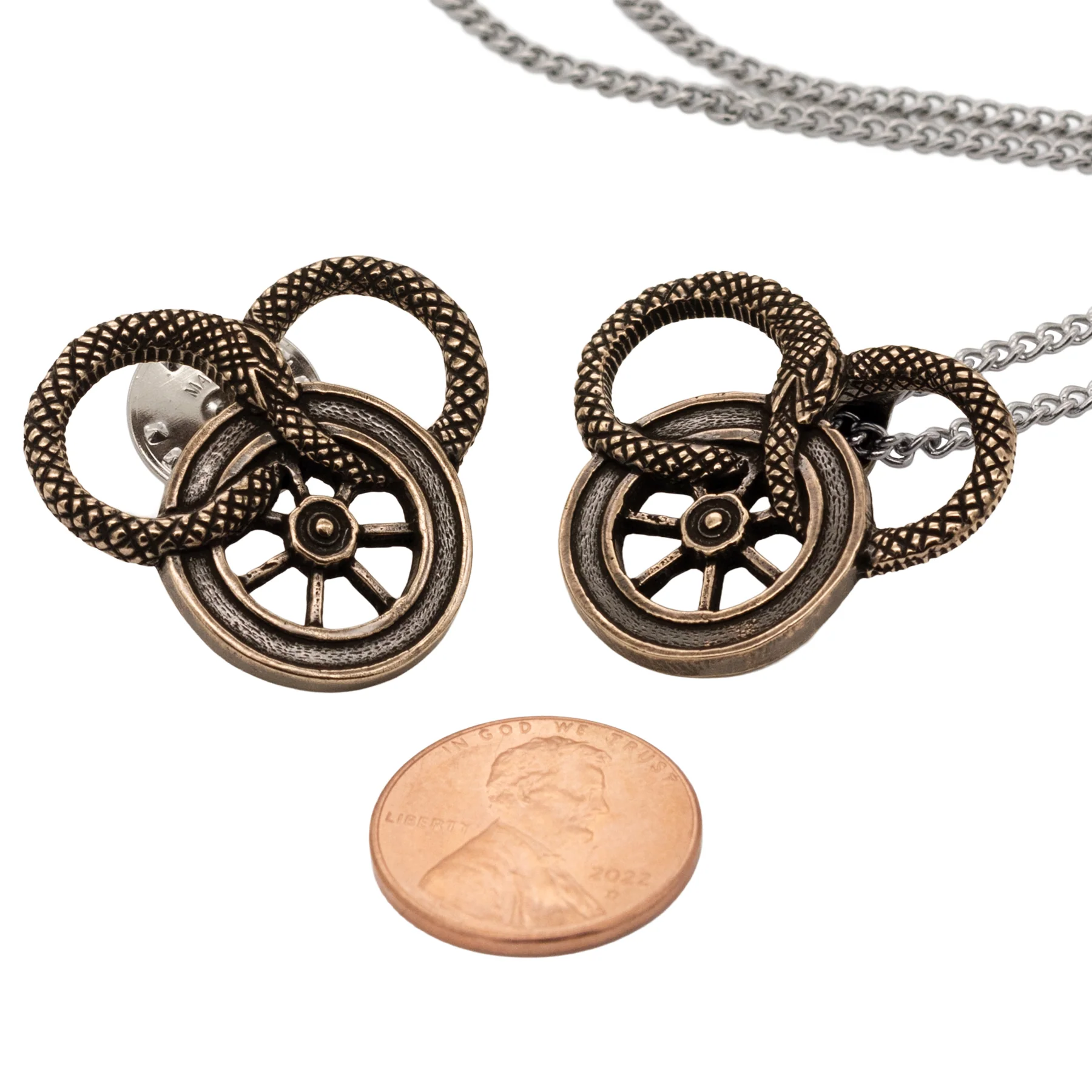 Snake and Wheel Necklace - Sterling Silver or Bronze - Image 13