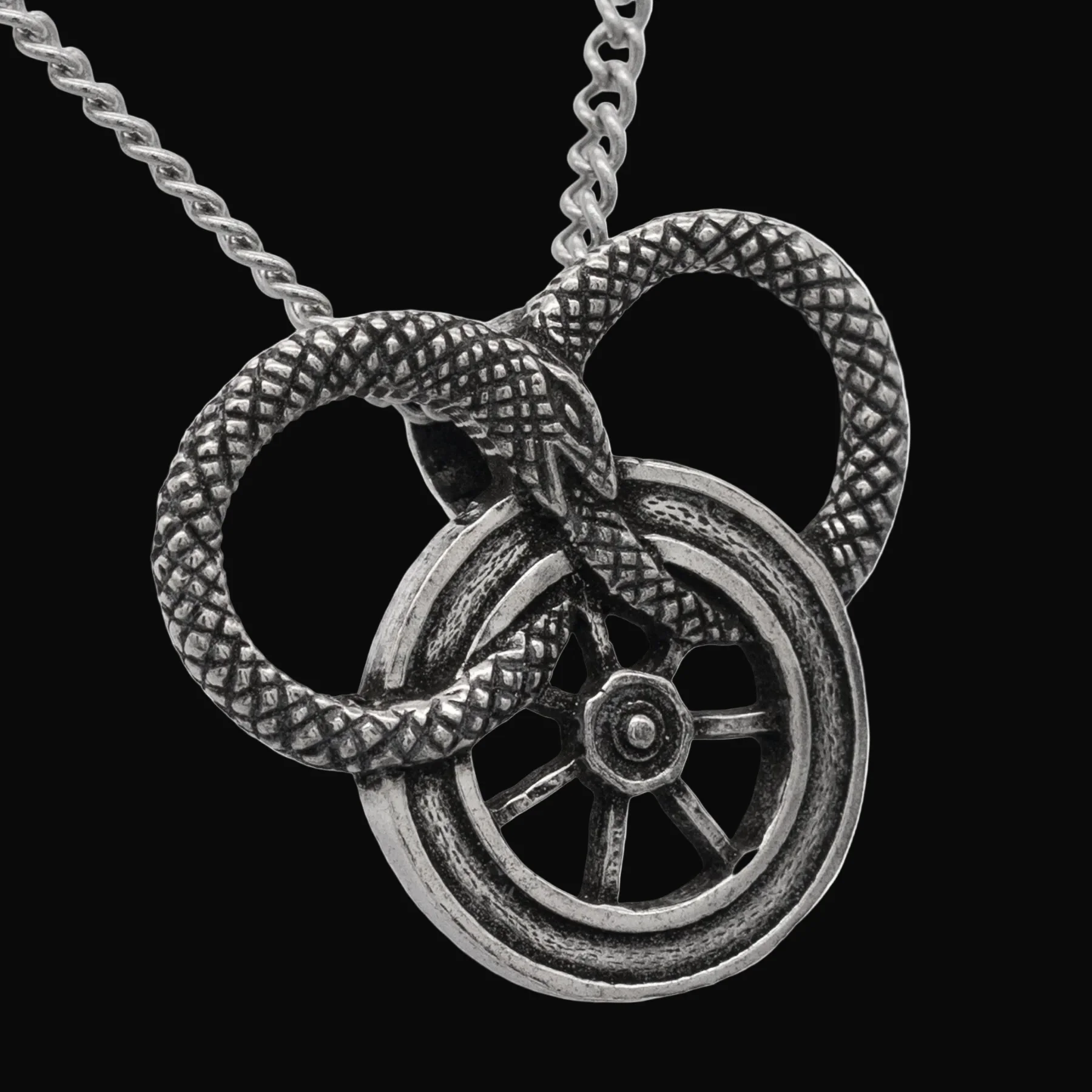 Snake and Wheel Necklace - Sterling Silver or Bronze - Image 2