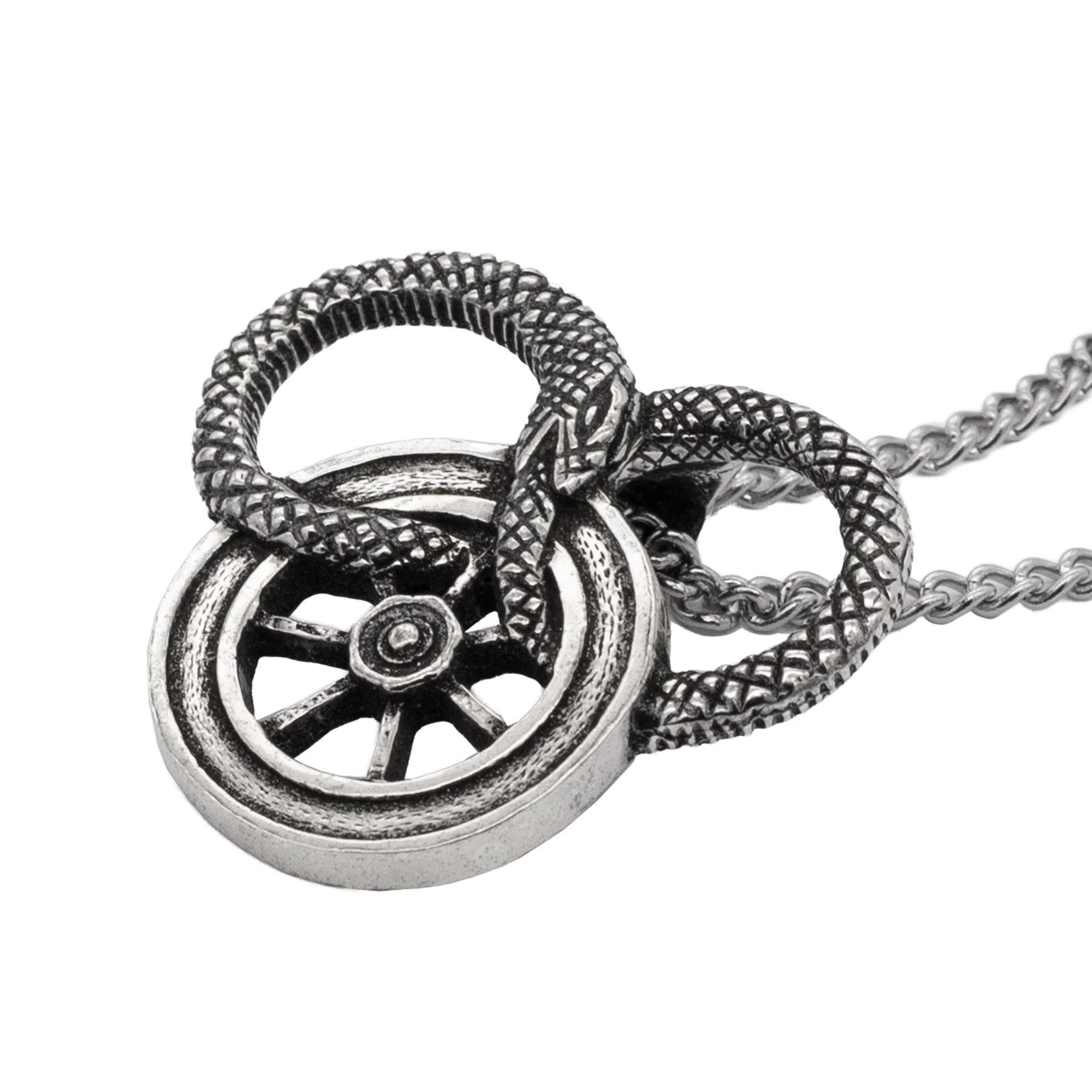 Snake and Wheel Necklace - Sterling Silver or Bronze - Image 8