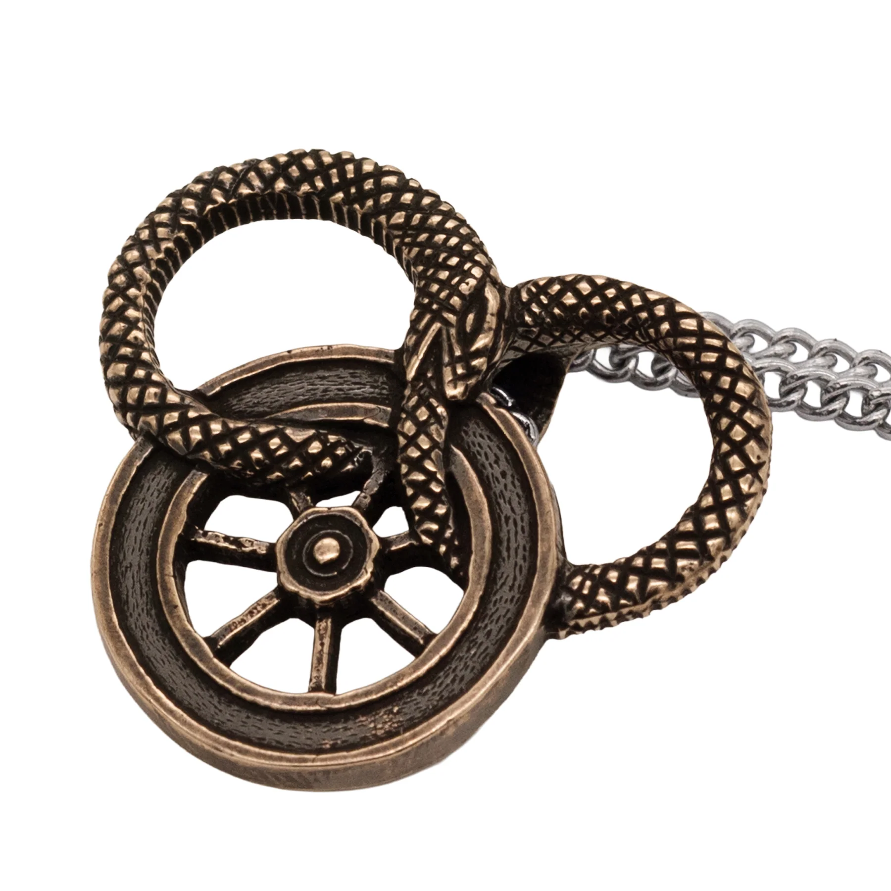 Snake and Wheel Necklace - Sterling Silver or Bronze - Image 9