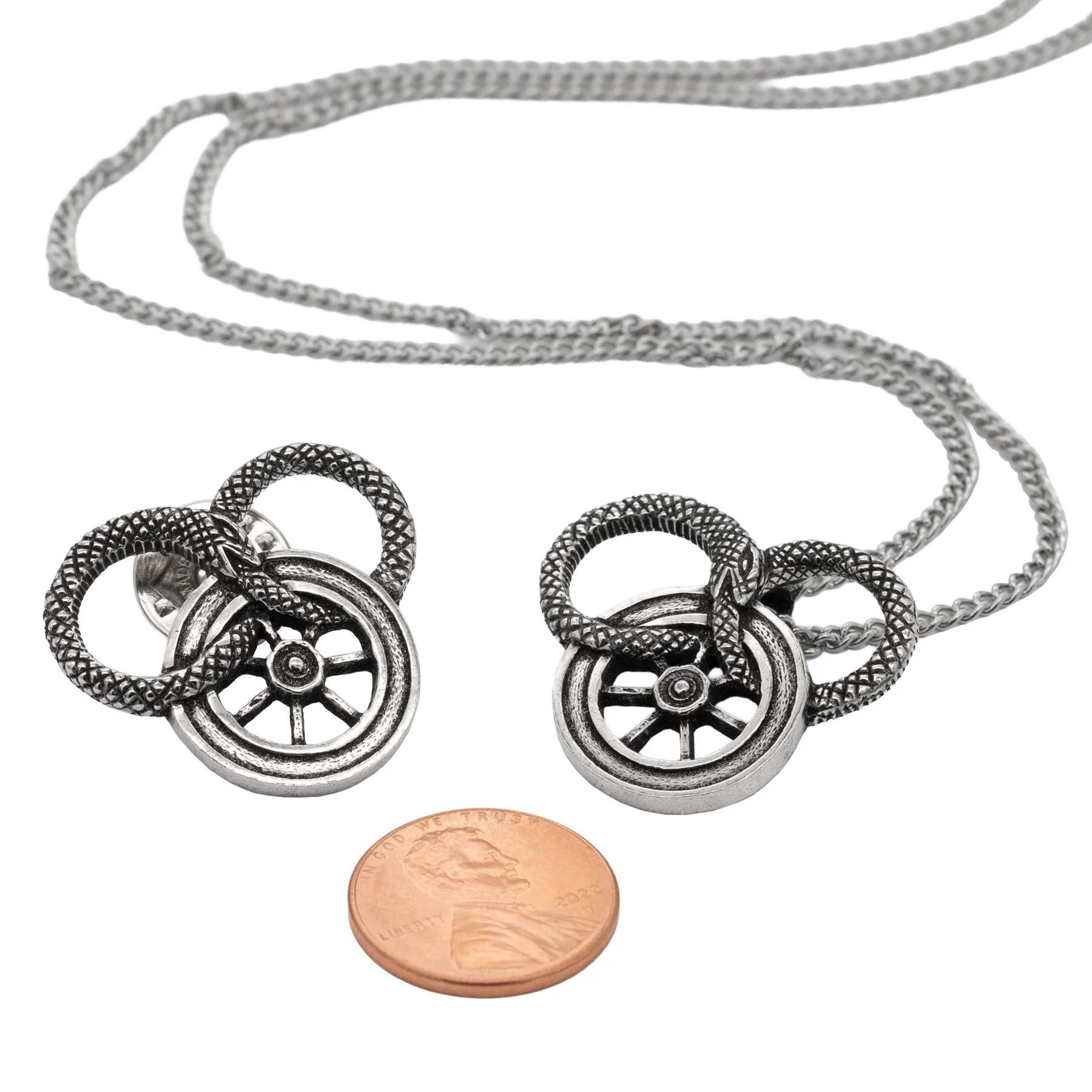 Snake and Wheel Lapel Pin - Sterling Silver or Bronze - Image 13