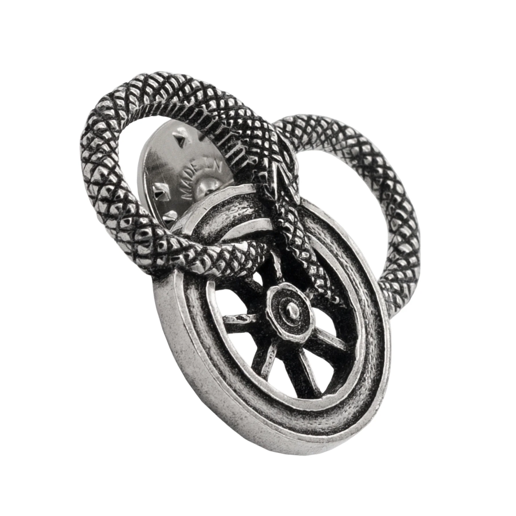 Snake and Wheel Lapel Pin - Sterling Silver or Bronze - Image 2