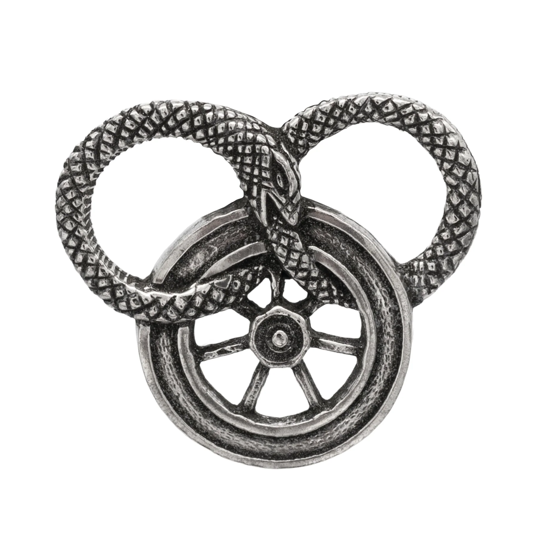 Snake and Wheel Lapel Pin - Sterling Silver or Bronze - Image 3