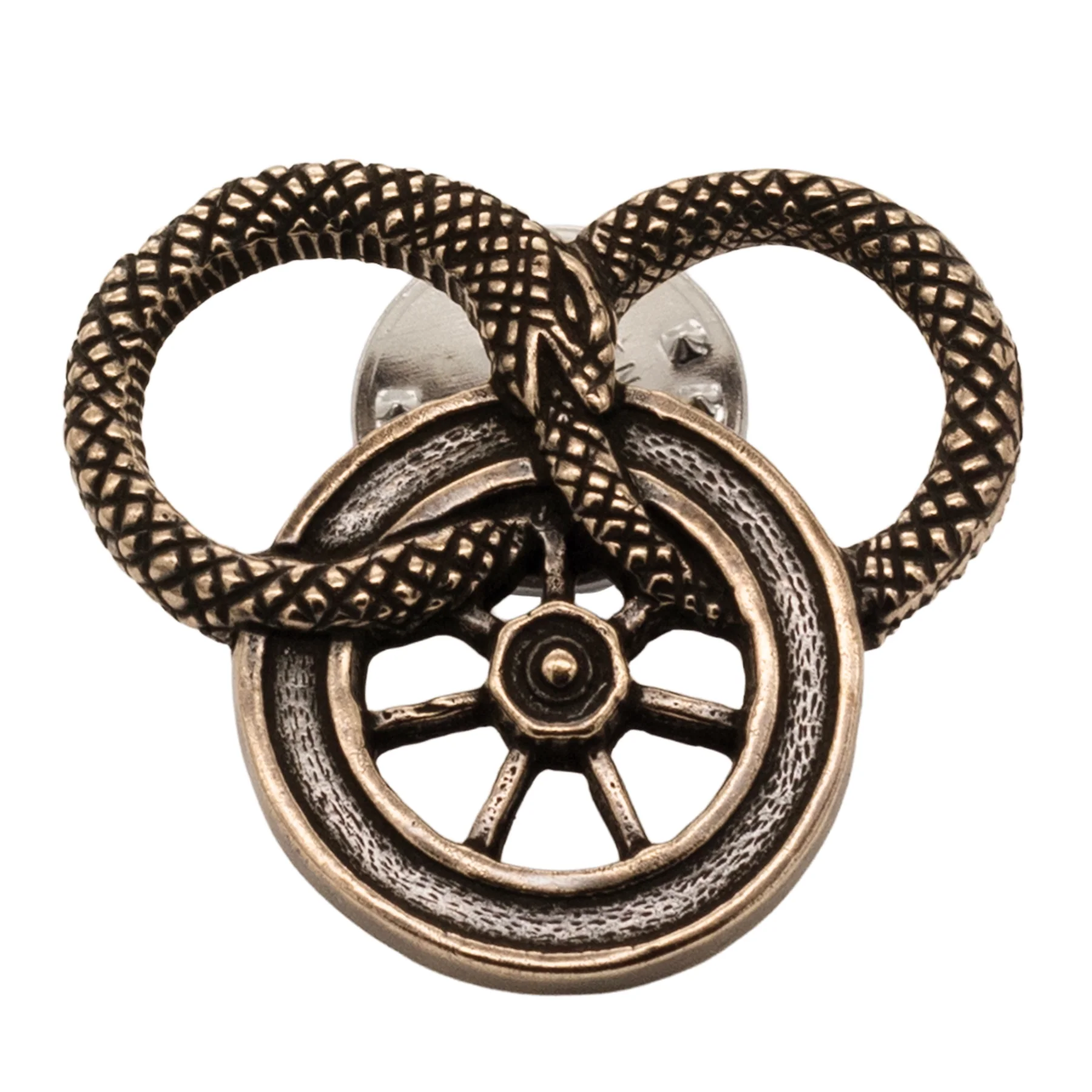 Snake and Wheel Lapel Pin - Sterling Silver or Bronze - Image 7