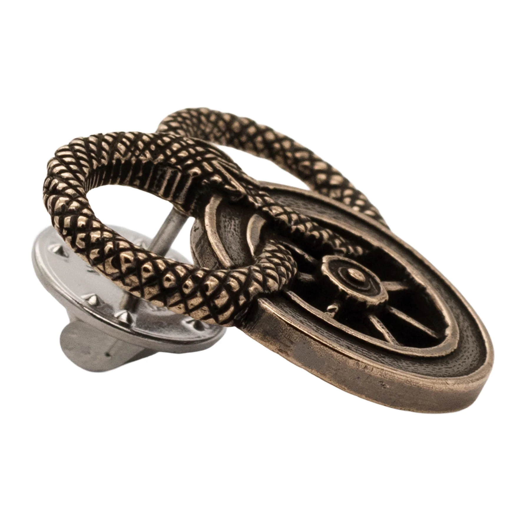 Snake and Wheel Lapel Pin - Sterling Silver or Bronze - Image 8
