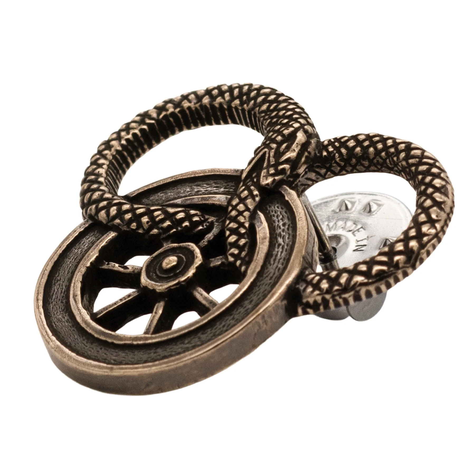 Snake and Wheel Lapel Pin - Sterling Silver or Bronze - Image 9